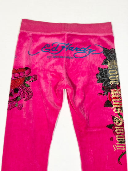 Pink Ed Hardy Velour Track Pants