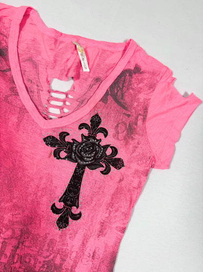 Hot Pink Cut Out Wing Tee