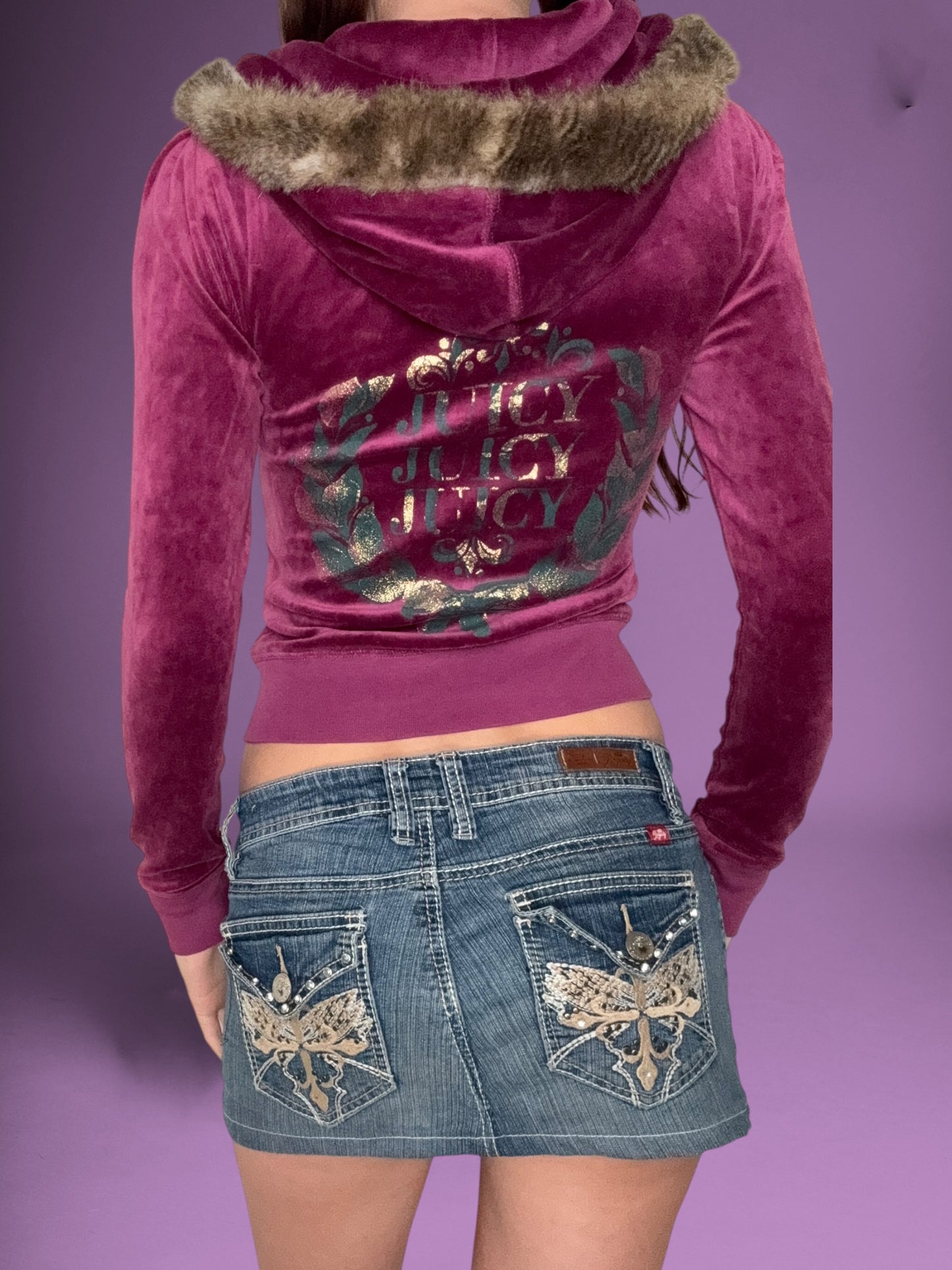 Purple Juicy Couture Fur Zip Up Hoodie ♡ XS