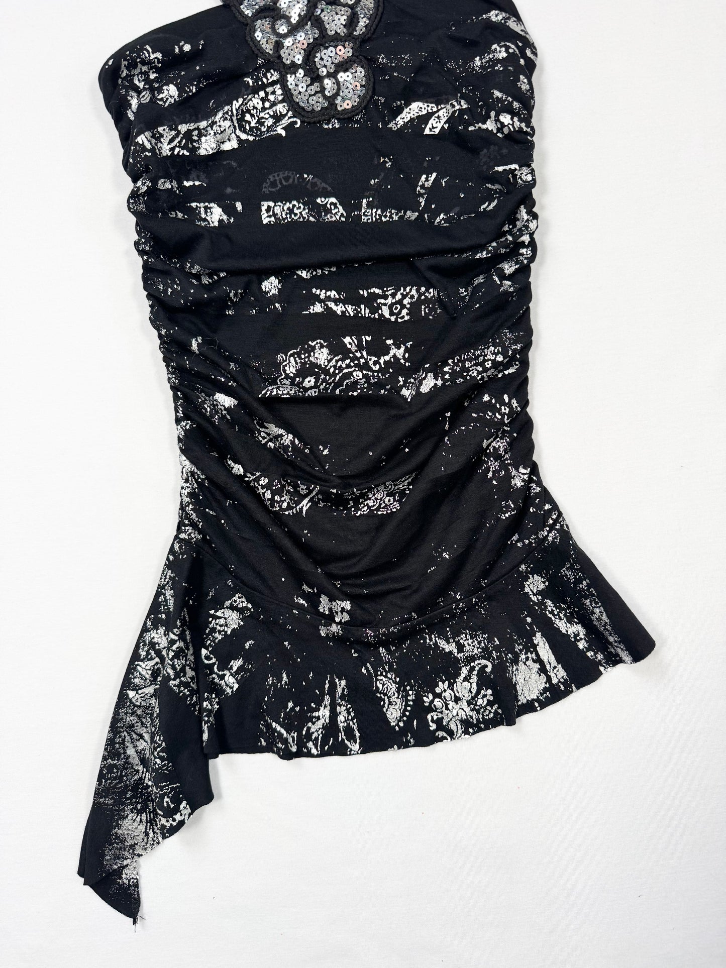 Black & Silver Ruched Sequin Halter Top ♡ S