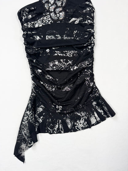 Black & Silver Ruched Sequin Halter Top ♡ S
