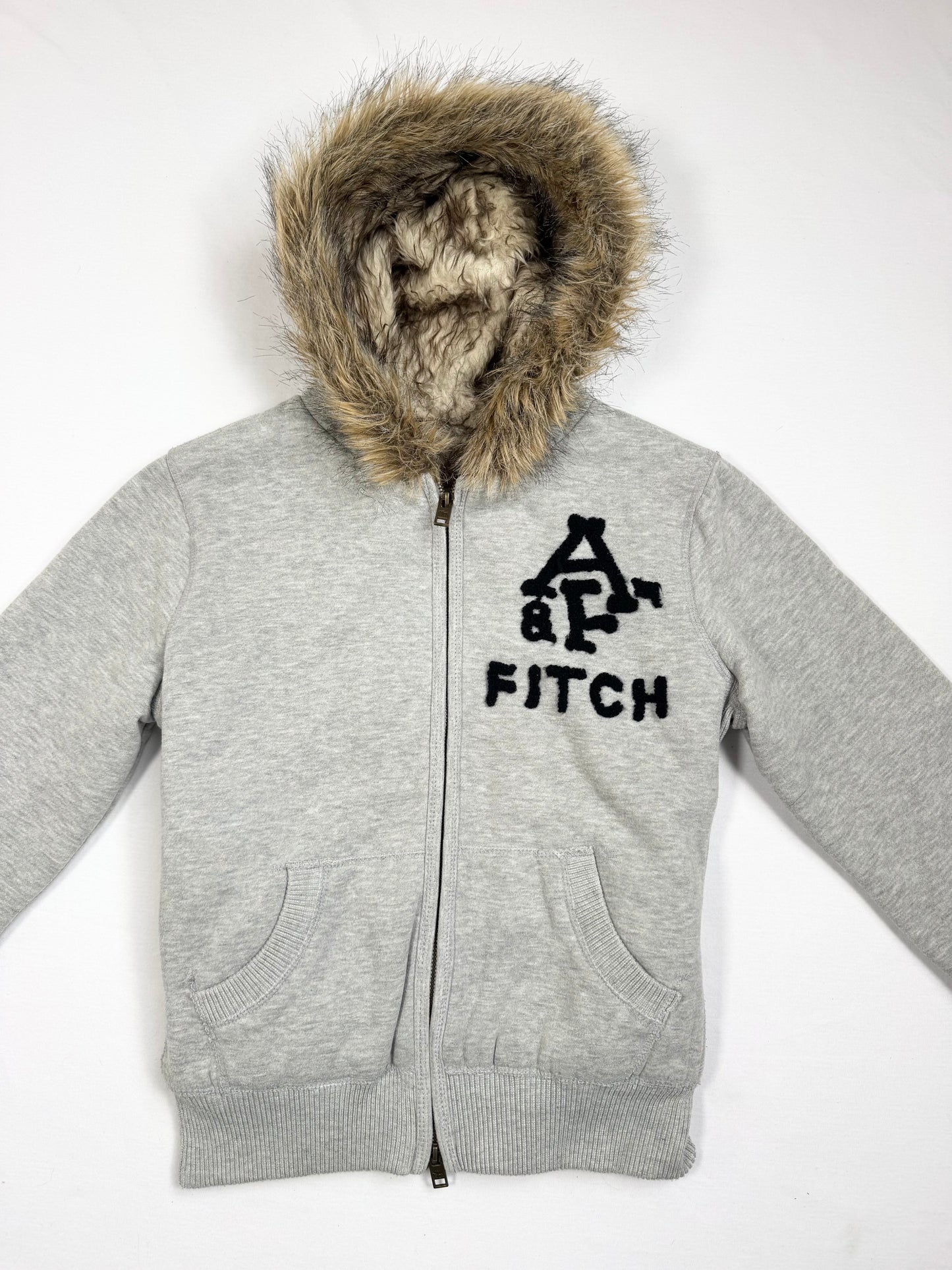 Abercrombie & Fitch Grey Fur Hood Zip Up ♡ L