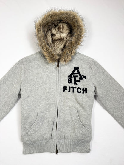 Abercrombie & Fitch Grey Fur Hood Zip Up ♡ L