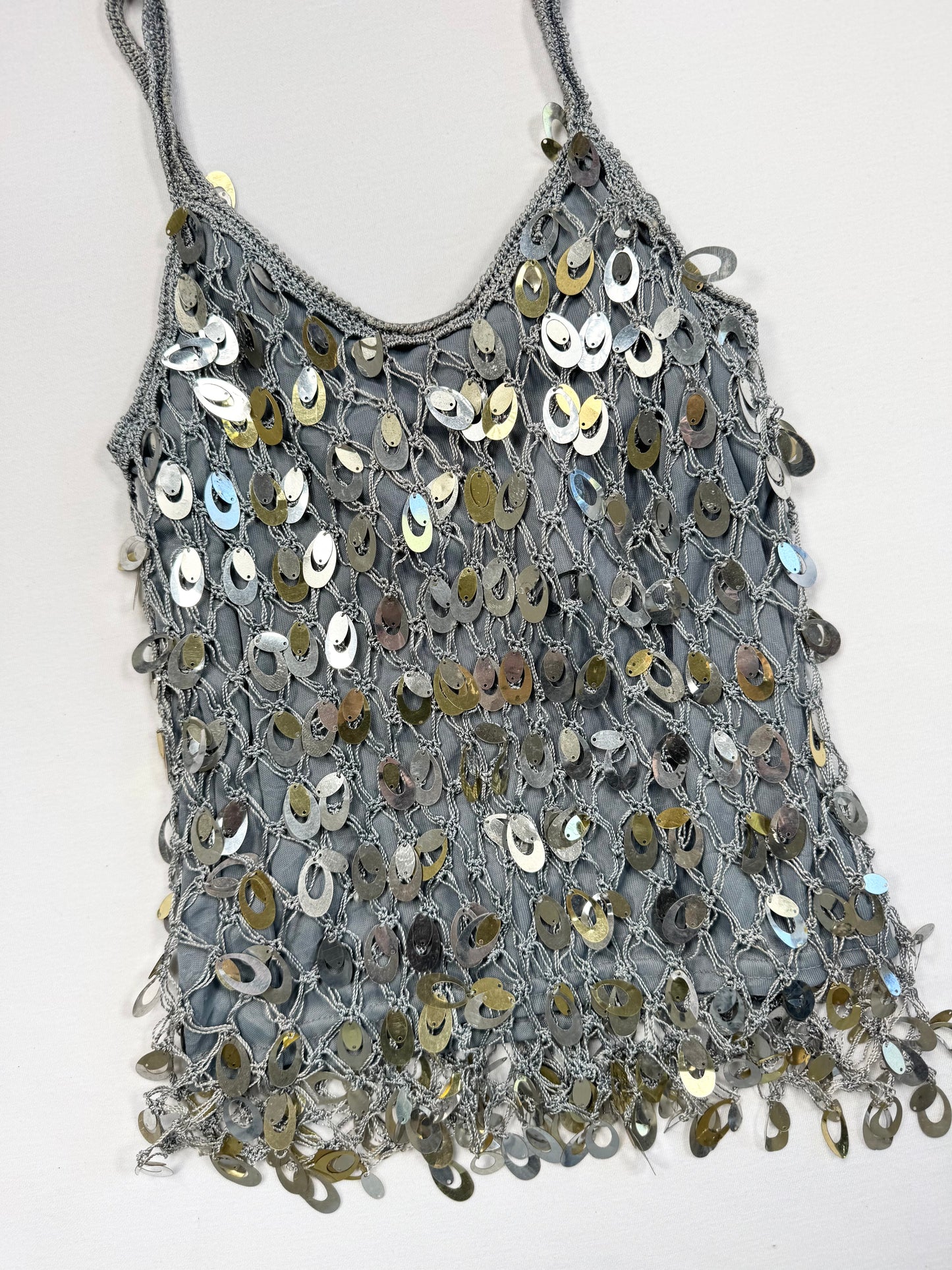 Silver Crochet Sequin Cami ♡ XS