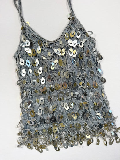 Silver Crochet Sequin Cami ♡ XS