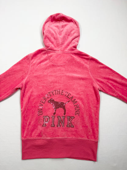 Pink Velour PINK Zip Up Hoodie ♡ L