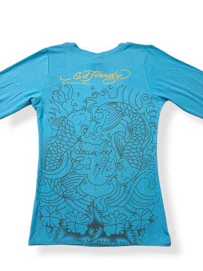 Blue Ed Hardy Long Sleeved Top ♡ M