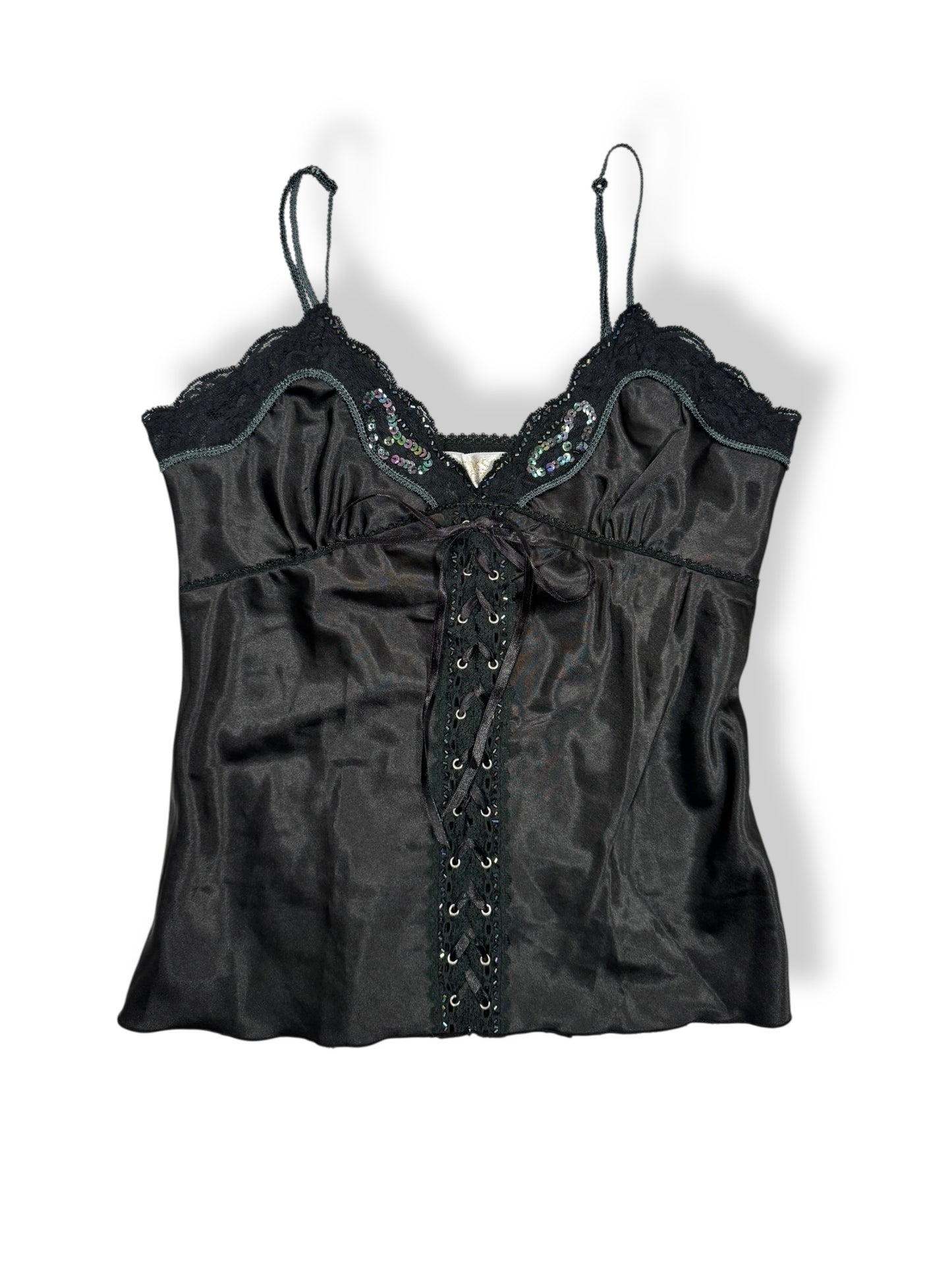 Satin Lace Up Front Cami