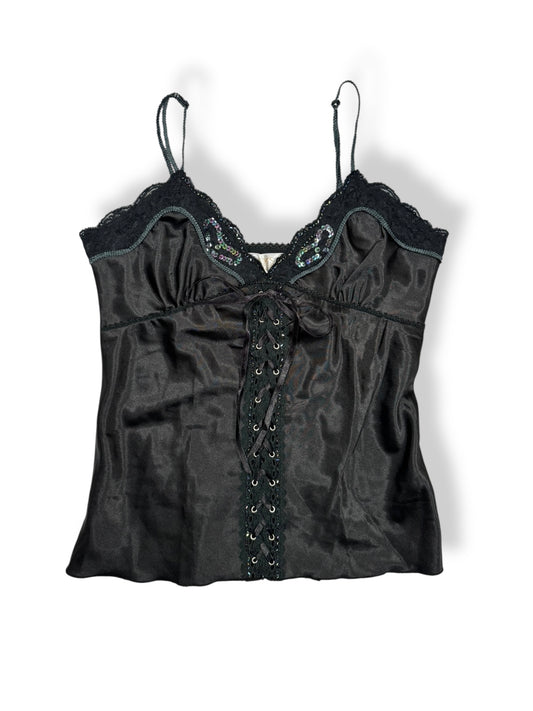 Satin Lace Up Front Cami