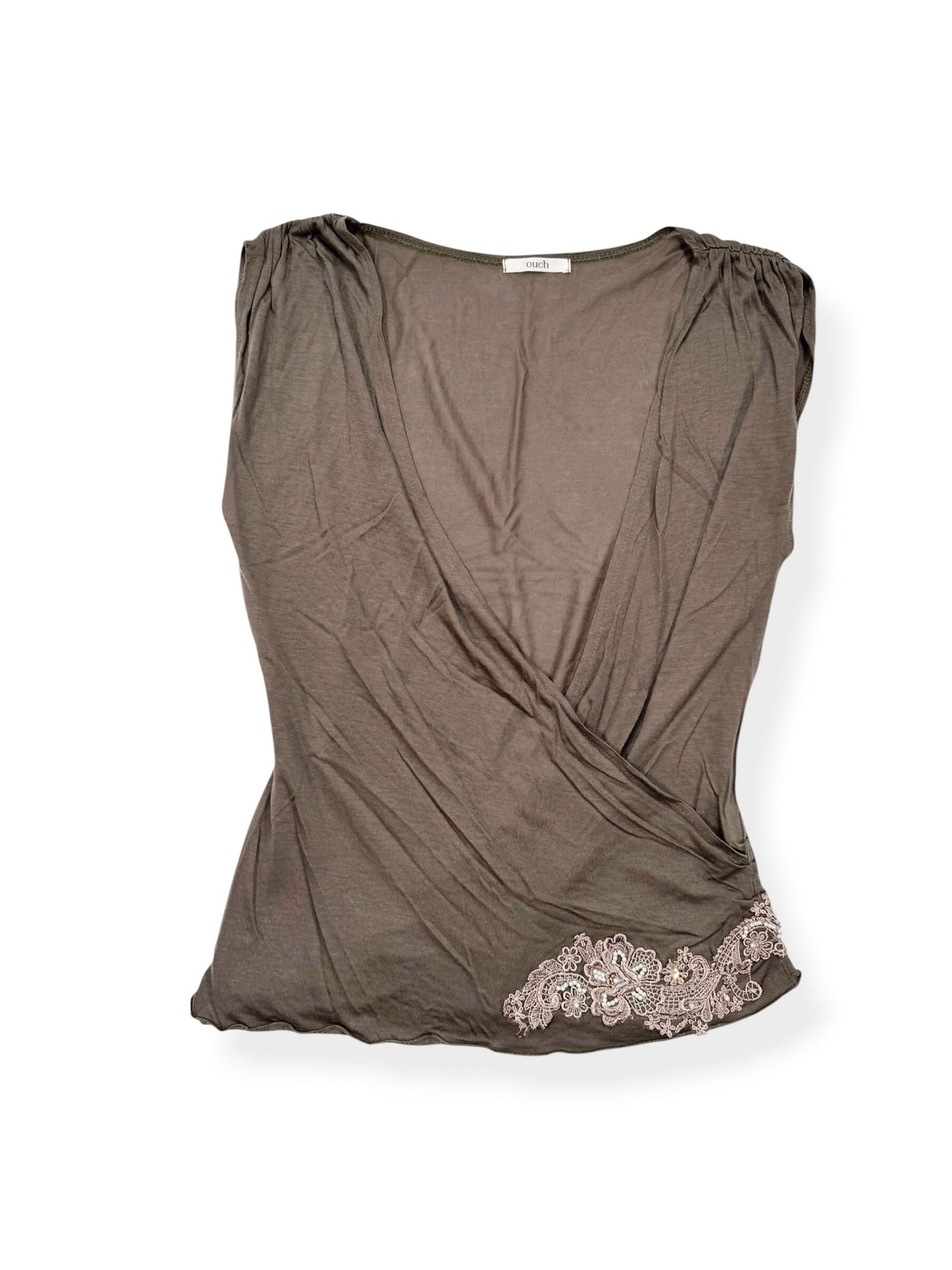 Brown Beaded Wrap Tank ♡ L