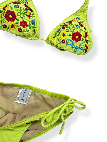 Green Embroidered Playboy Bikini ♡ XS