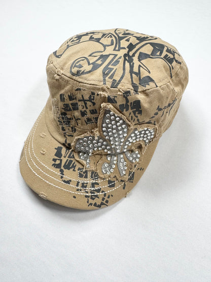 Tan Diamante Cross Cap ♡