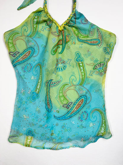Green & Blue Paisley Halter ♡ L
