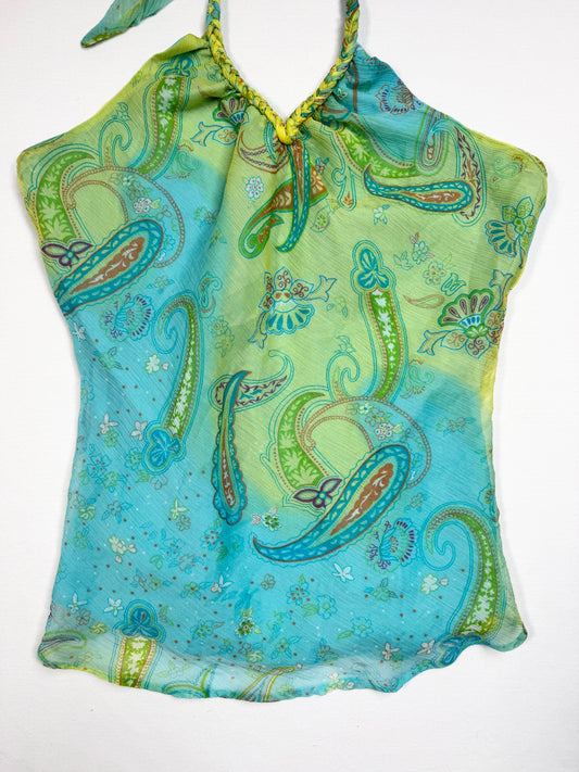 Green & Blue Paisley Halter ♡ L