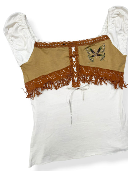 Butterfly Faux Leather Fringe Milkmaid Top ♡ S
