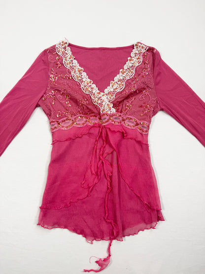 Pink Beaded Fairy Long Sleeved Top ♡ S