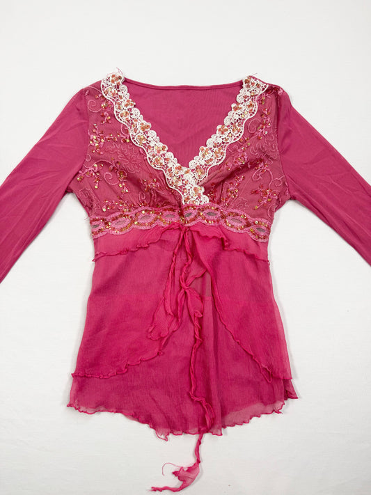 Pink Beaded Fairy Long Sleeved Top ♡ S