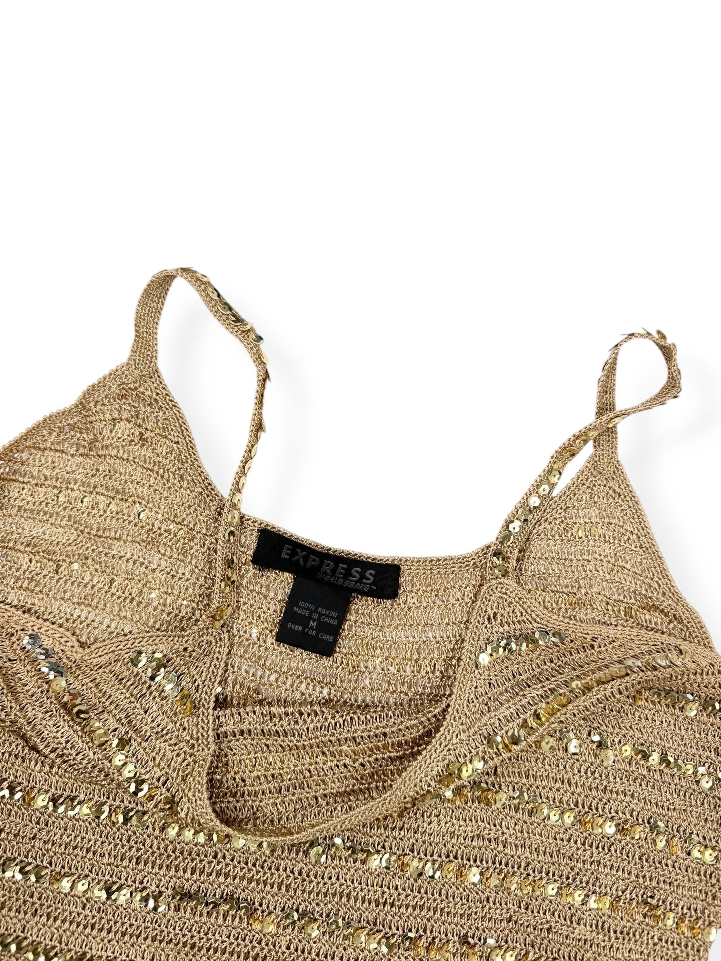 Express Gold Crochet Sequin Cami ♡ M