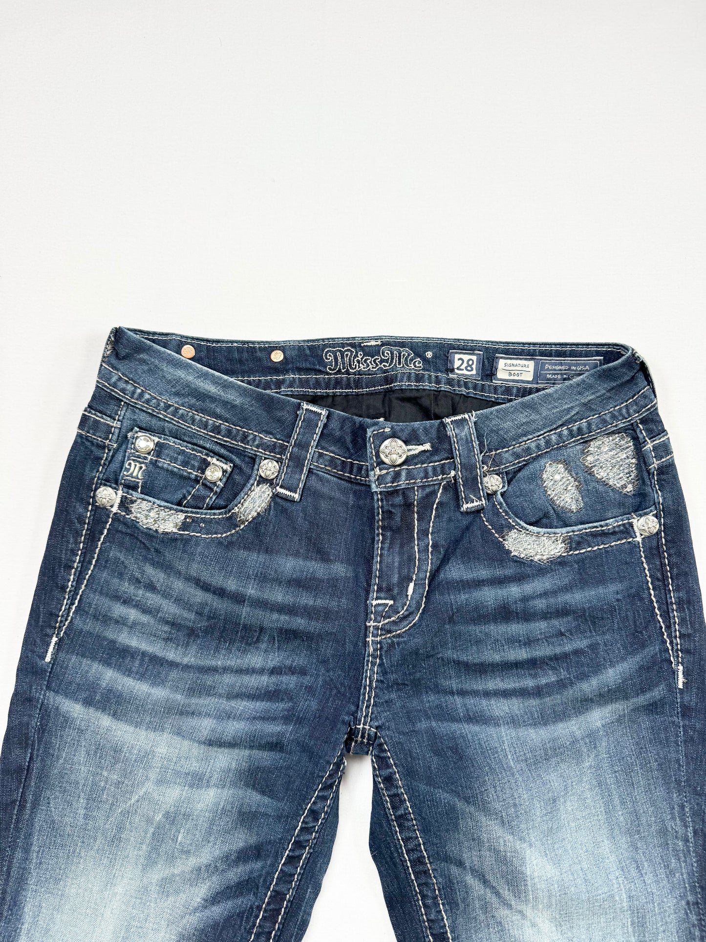 Miss Me Diamanté Distressed Flared Jeans ♡ 28”