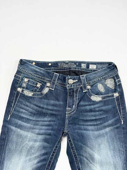 Miss Me Diamanté Distressed Flared Jeans ♡ 28”