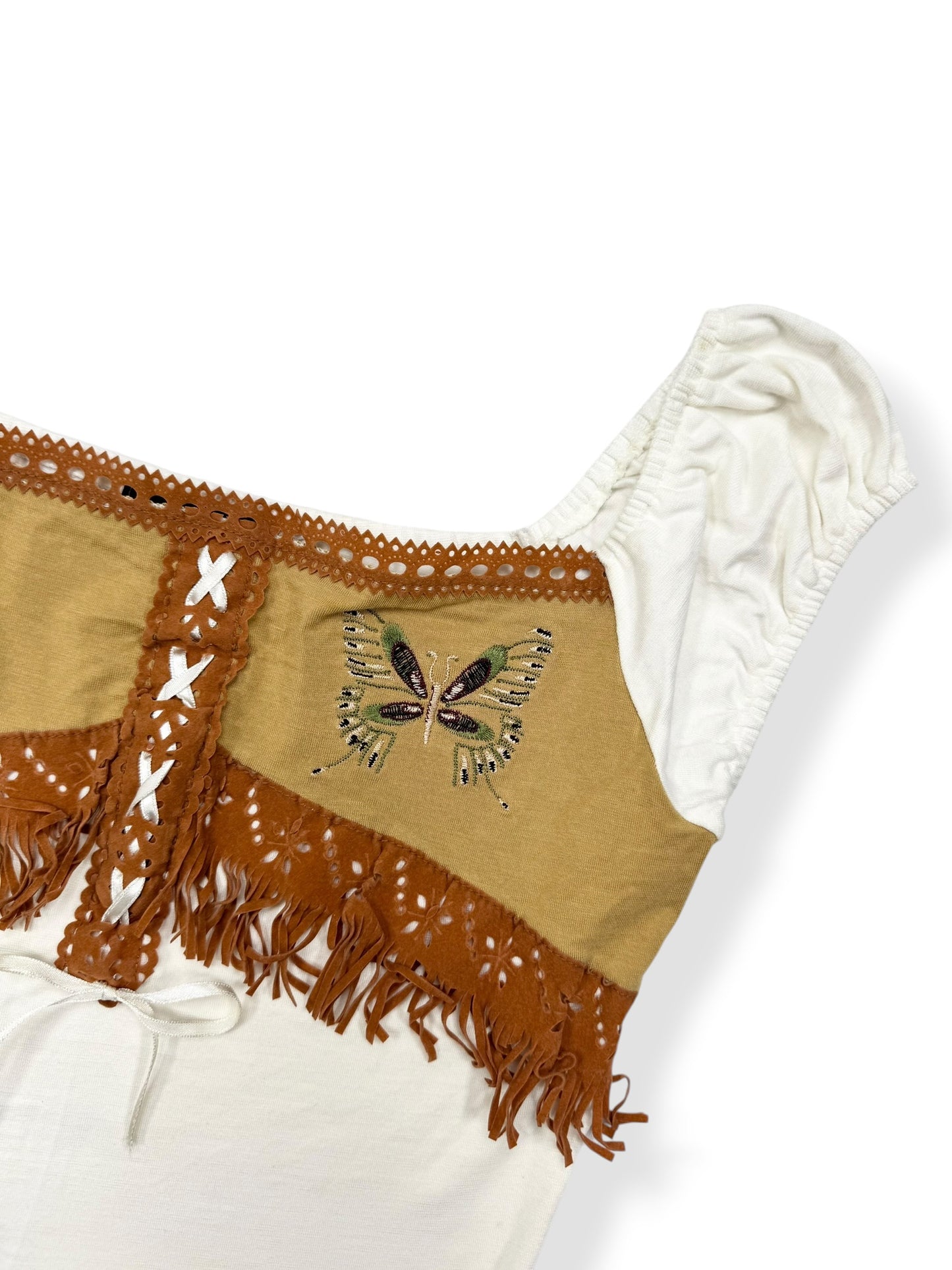 Butterfly Faux Leather Fringe Milkmaid Top ♡ S