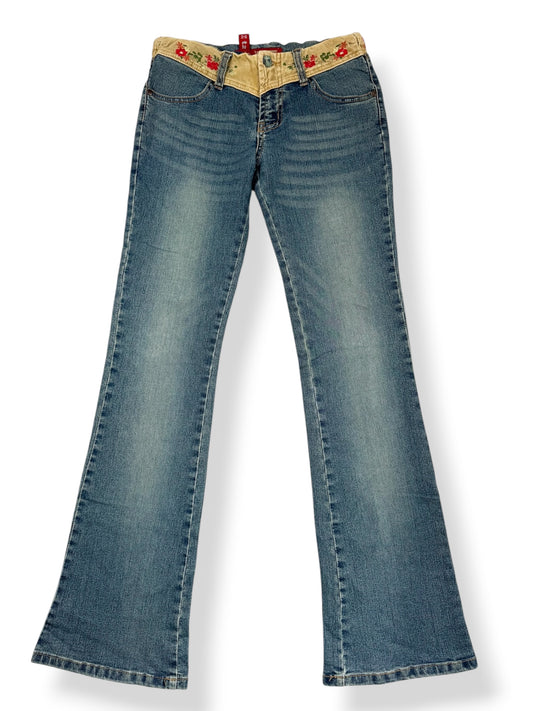 Embroidered Waistband Flared Jeans ♡ XS