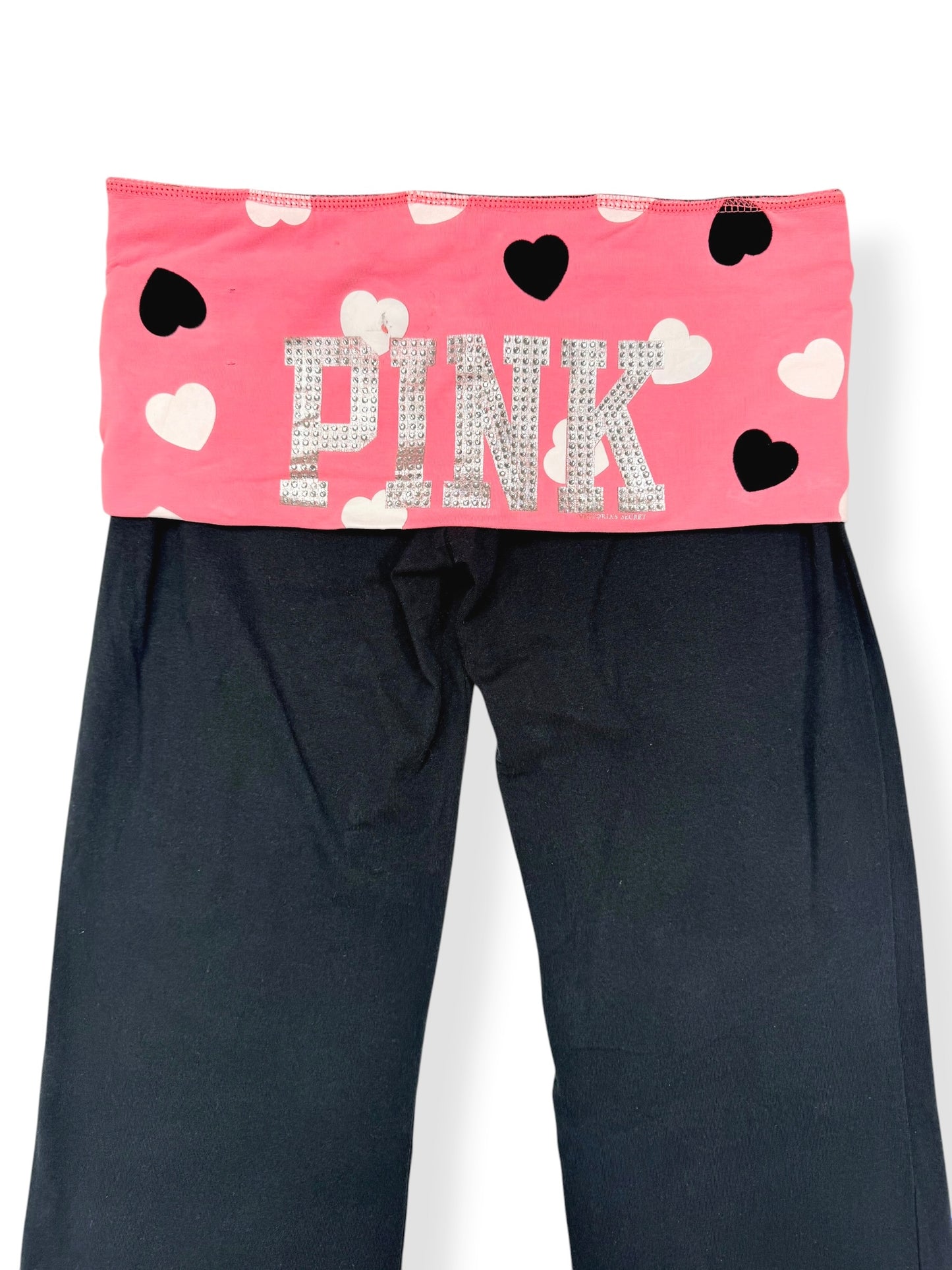 PINK Heart Diamante Logo Fold Over Flared Leggings ♡ S