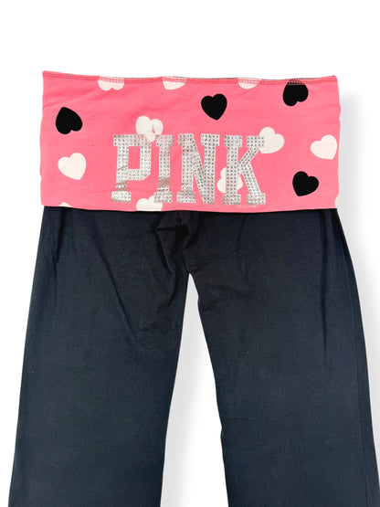 PINK Heart Diamante Logo Fold Over Flared Leggings ♡ S