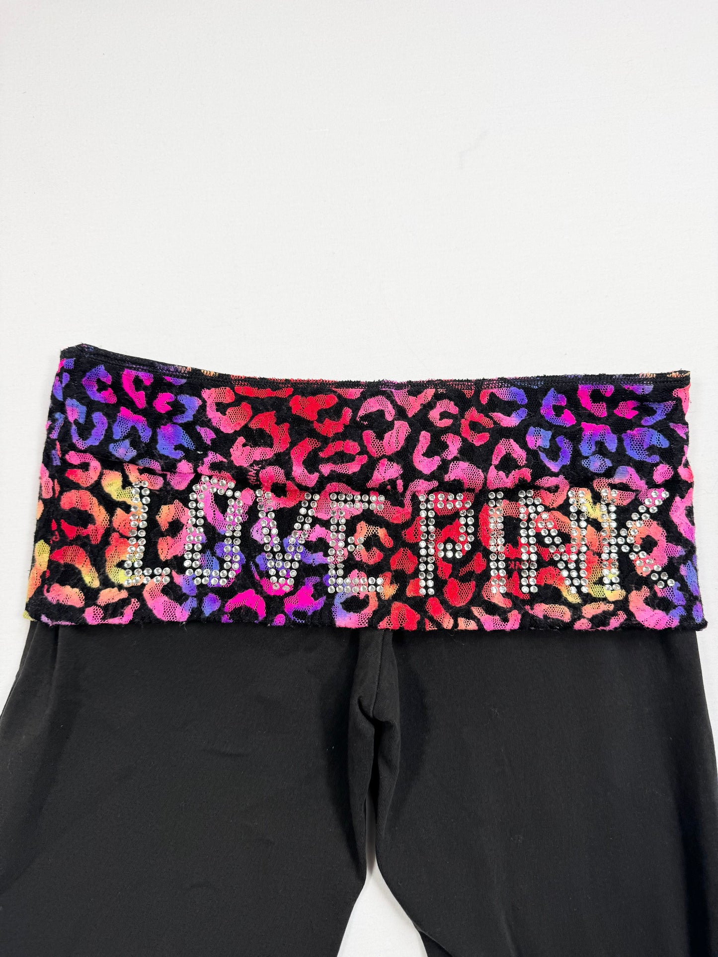 PINK Leopard Fold Over Flares Leggings ♡ M