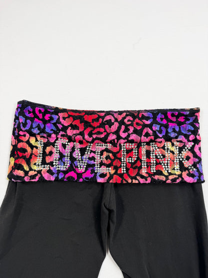 PINK Leopard Fold Over Flares Leggings ♡ M