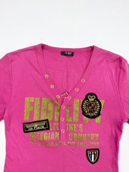 Pink Patch Henley Top ♡ S