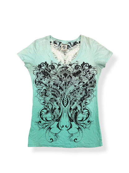 Seafoam Grunge Lace Cut Out Back Tee ♡ M