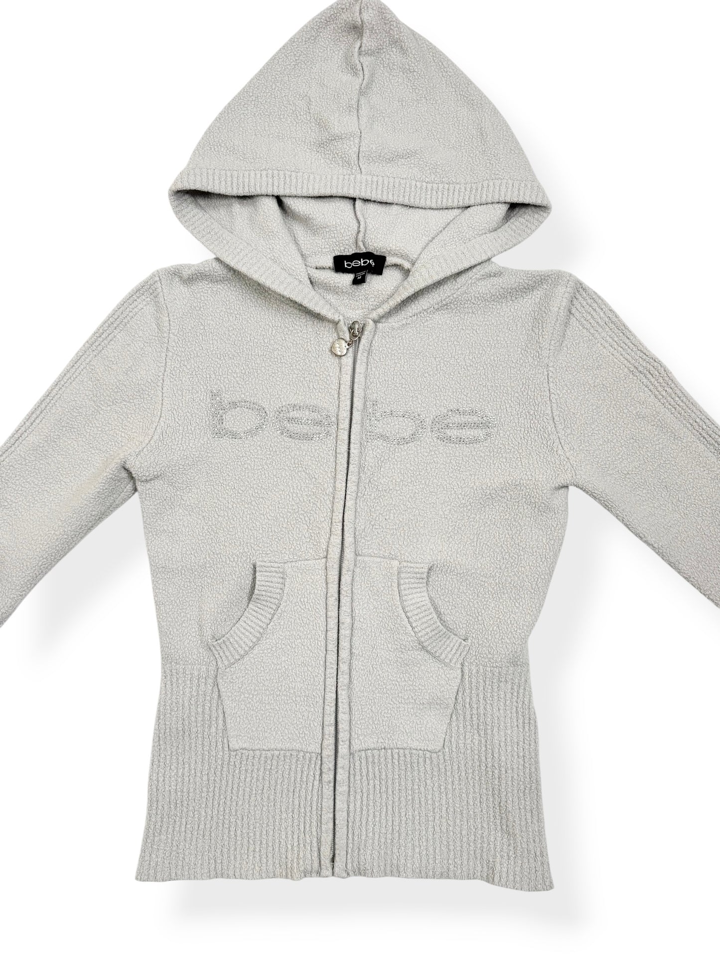 Grey Bebe Diamanté Zip Up Hoodie ♡ M
