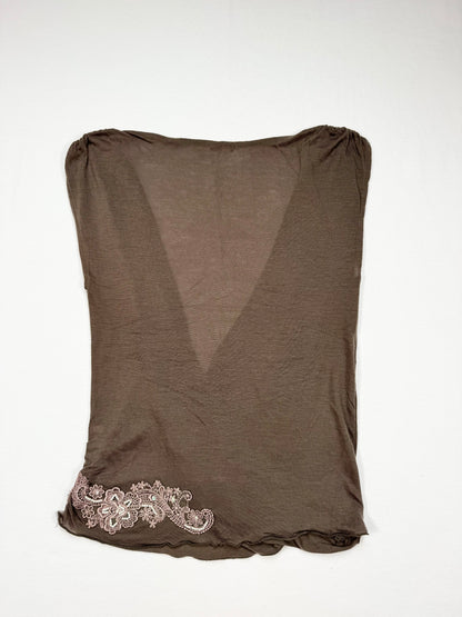 Brown Beaded Wrap Tank ♡ L