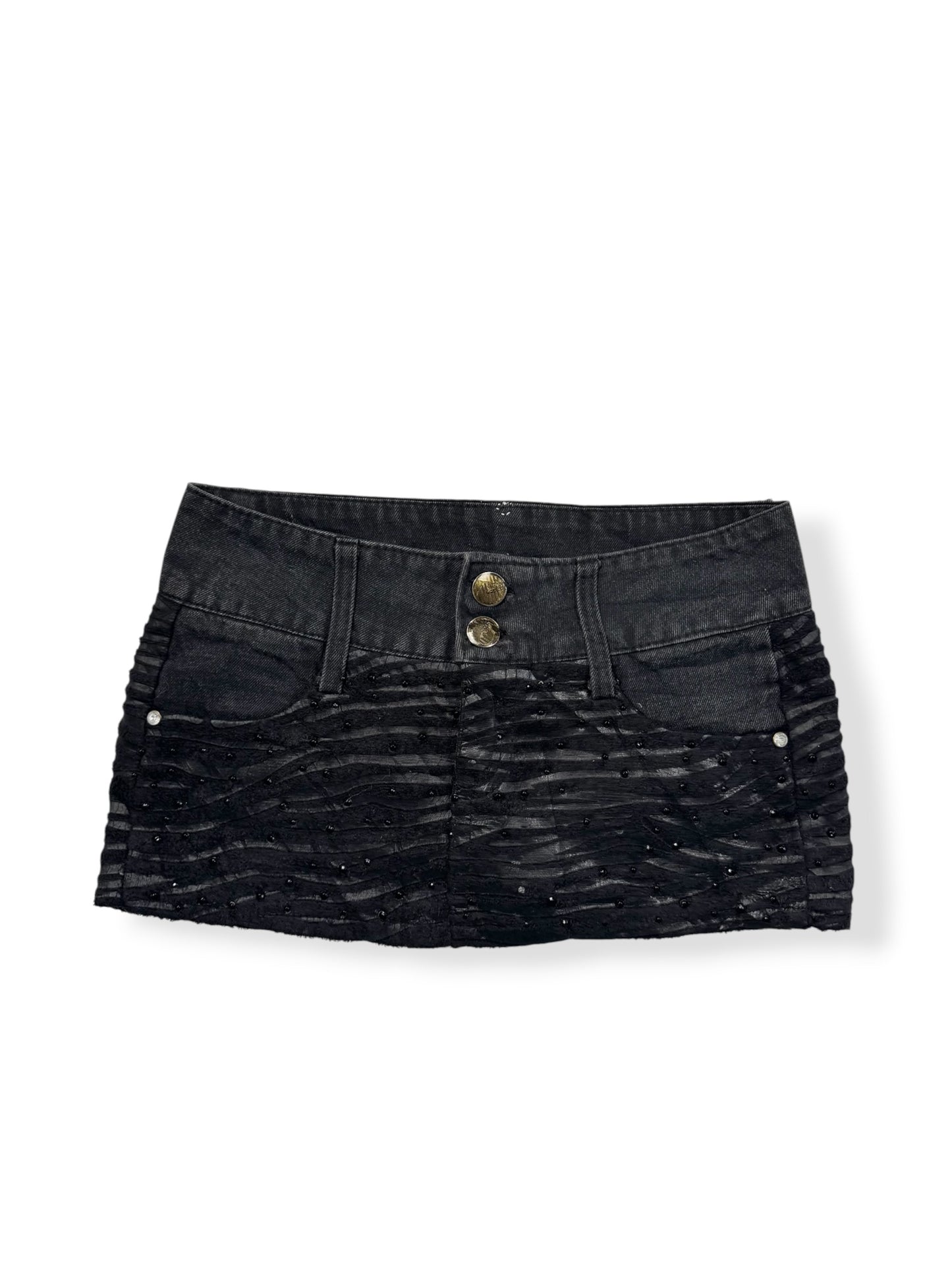 Zebra Black Denim Mini Skirt ♡ XS