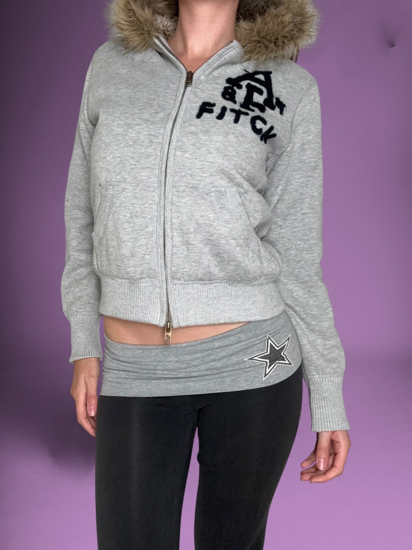 Abercrombie & Fitch Grey Fur Hood Zip Up ♡ L