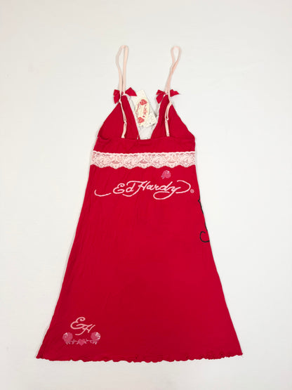 Red Ed Hardy Heart Cami Dress & Thong ♡ XS
