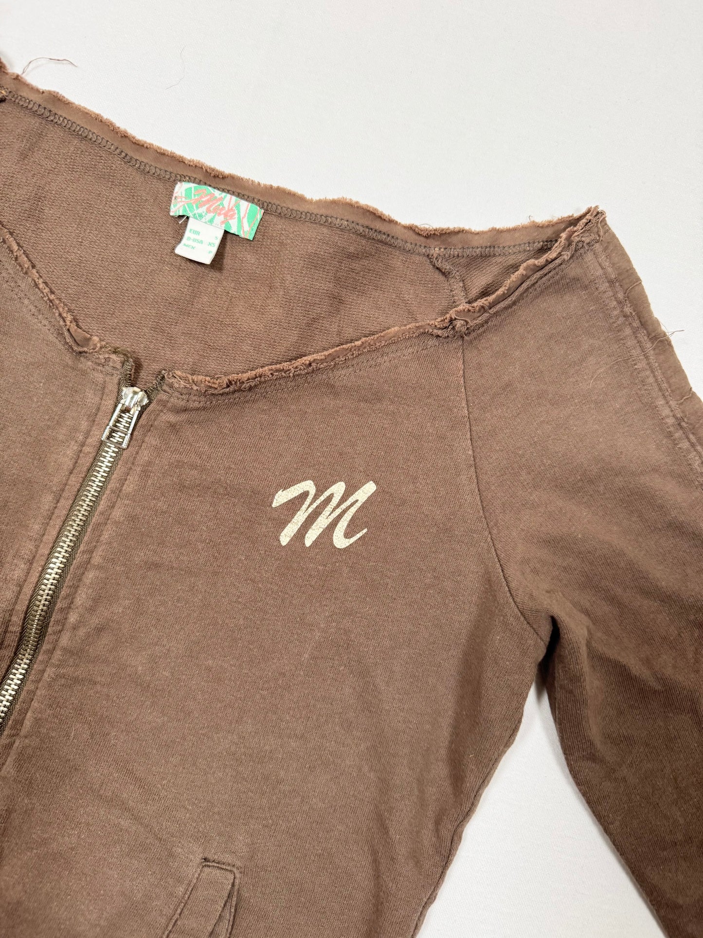 Brown Off-Shoulder Zip Up Sweater