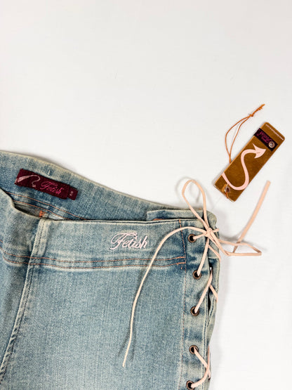 Fetish Pink Lace Up Side Flared Jeans ♡ S/M
