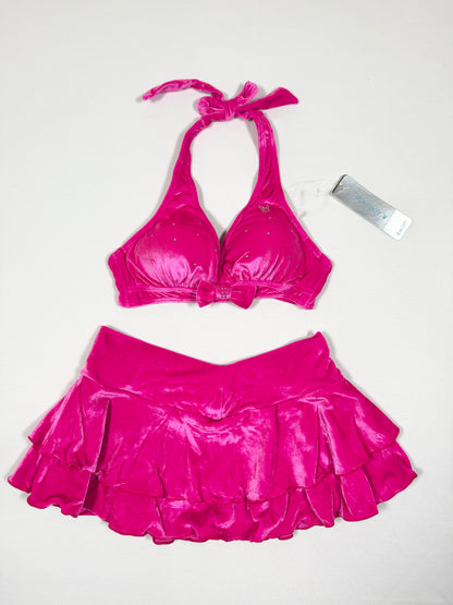 Playboy Pink Velour Bikini & Skirt Set