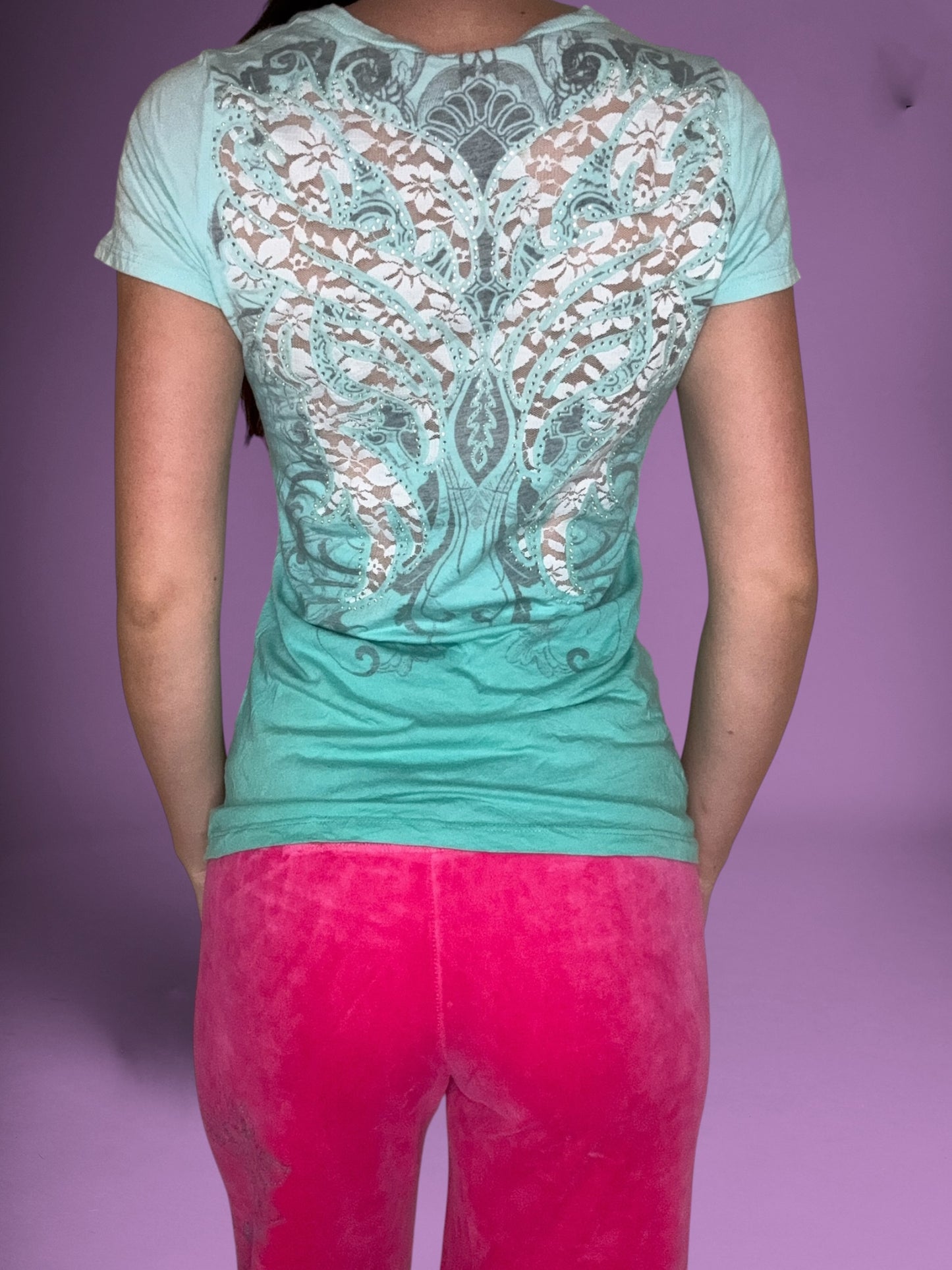 Seafoam Grunge Lace Cut Out Back Tee ♡ M