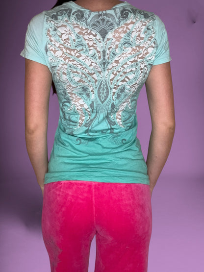 Seafoam Grunge Lace Cut Out Back Tee ♡ M