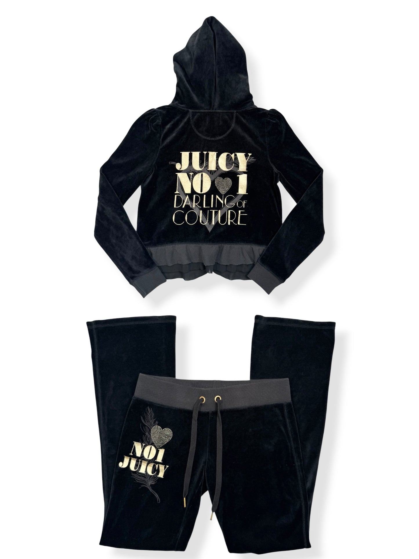 Juicy Couture Black Velour Frilled Tracksuit ♡ XS/M