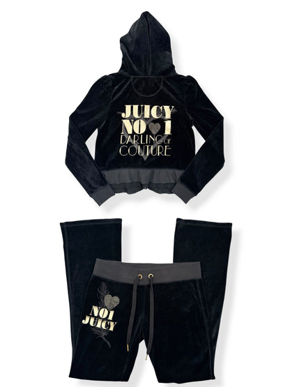 Juicy Couture Black Velour Frilled Tracksuit ♡ XS/M