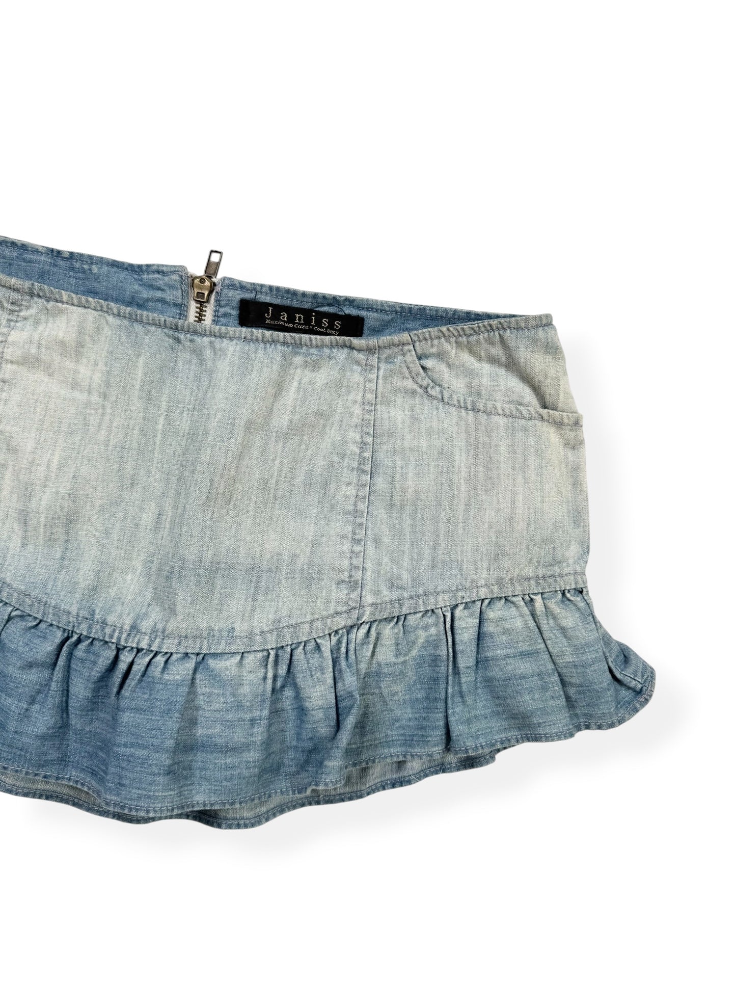 Ruffle Trim Denim Micro Skirt ♡ XS