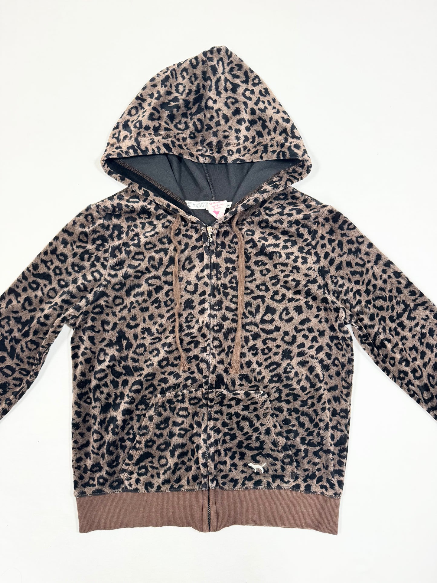 PINK Leopard Velour Zip Up Hoodie  ☆S