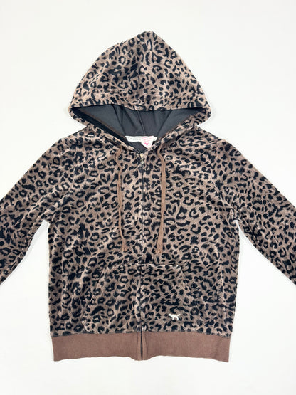 PINK Leopard Velour Zip Up Hoodie  ☆S