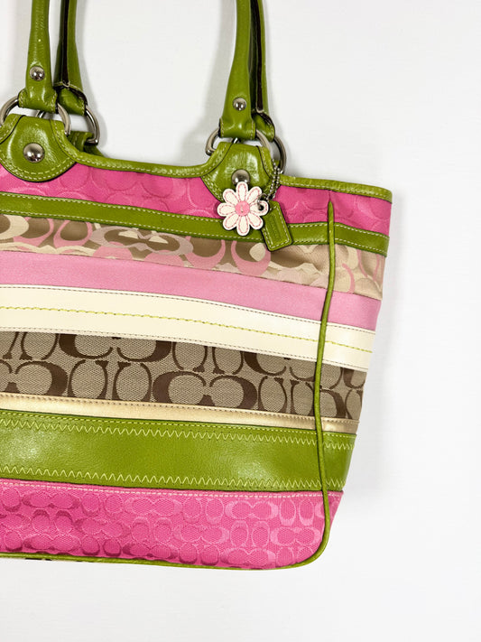 Coach Spring Pink & Green Bleecker Bag ♡
