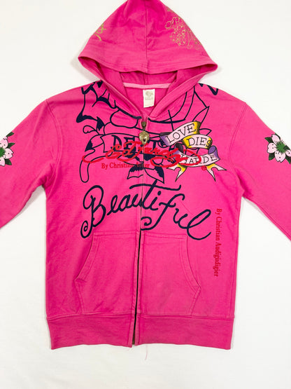 Pink Ed Hardy Zip Up Hoodie ♡ M