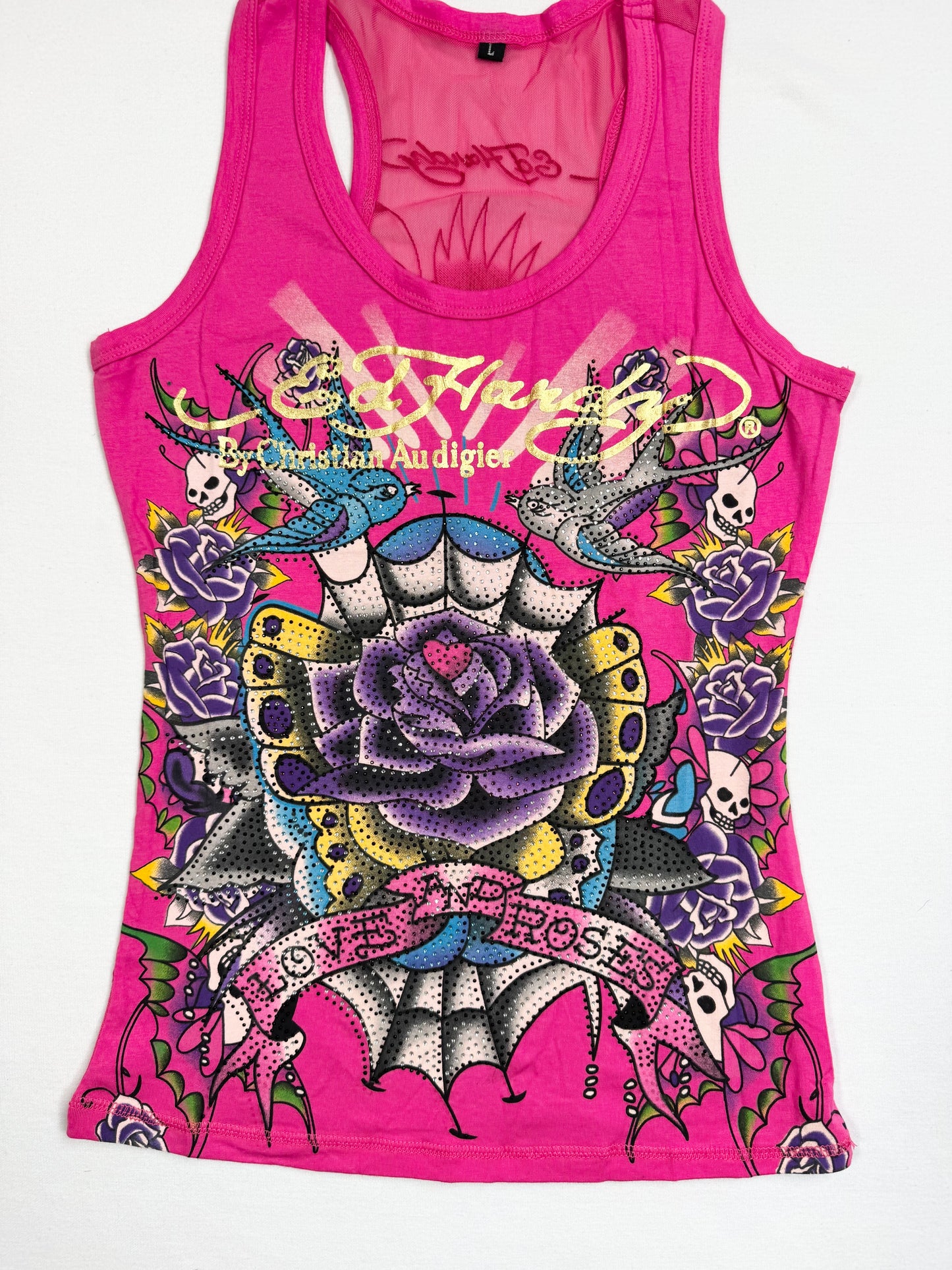 Pink Ed Hardy Mesh Back Tank ♡ S
